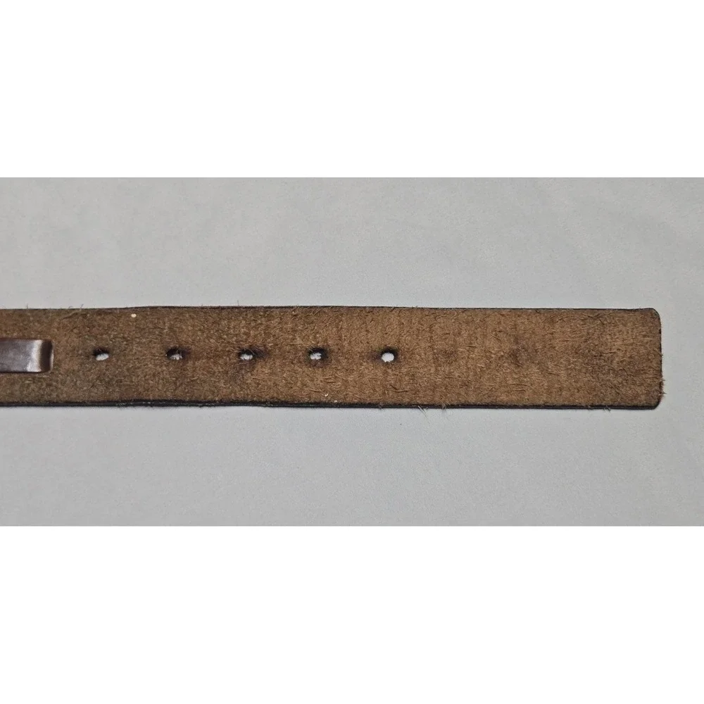 Vtg Genuine Soft Leather Brown Embossed Belt Bronze Buckle 34-38